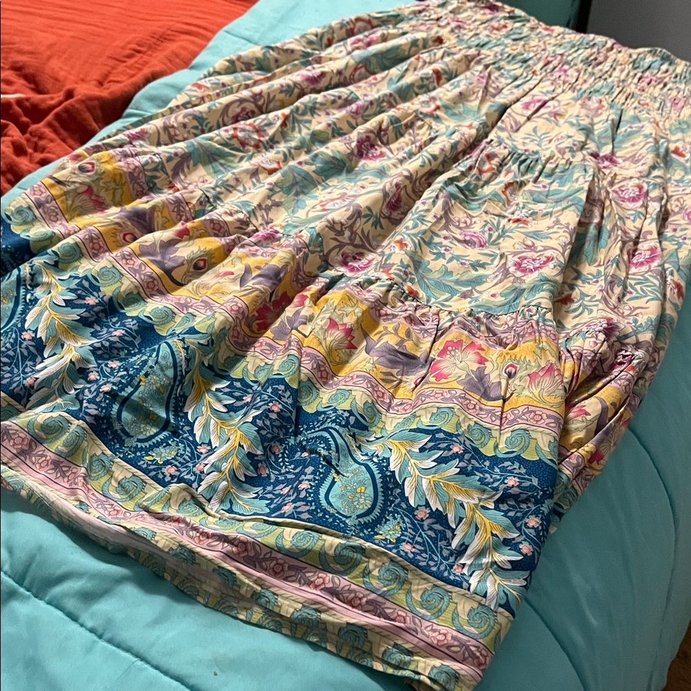 Floral Patterned Skirt with Blue and Pink Accents